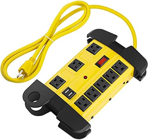 Industrial Heavy Duty Power Strip with 8 Outlets & USB Ports – 2700 Joules Surge Protector for Workshop & Garage – 15 Amp Metal Power Strip with 6 FT Extension Cord for Enhanced Device Compatibility & Fast Charging