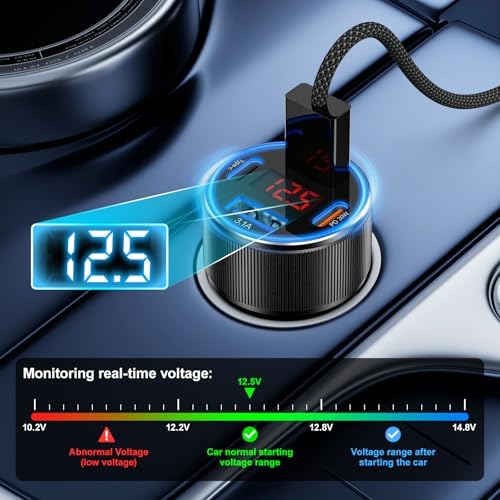 Ultimate 65 W 4-Port USB C Car Charger – Besgoods Fast Charging Adapter with Voltmeter for i Phone 16, Galaxy S24 & More – Dual Pack for Seamless Multi-Device Power, Perfect for Road Trips and Daily Commutes – Enhanced Compatibility & Rapid PD QC Charging Solutions