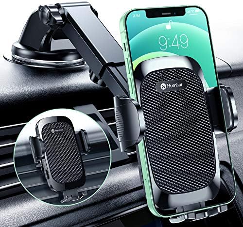 Humixx Military-Grade Universal Phone Mount for Cars – Secure Dashboard, Windshield & Air Vent Holder for i Phone 14 Pro Max and Samsung Devices – Hands-Free Convenience with 360-Degree Rotation and Robust Suction Power for Enhanced Safety and Efficiency