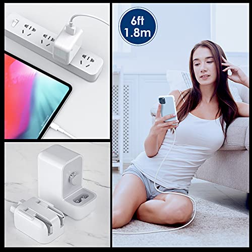Compact 12 W USB Power Adapter for i Pad and i Phone – Foldable Travel Plug with 2 x 6 FT MFi Certified Cables for Optimal Charging Performance Across Models – Lightweight, Portable, and Efficient Charging Solution for Home and On-the-Go Use