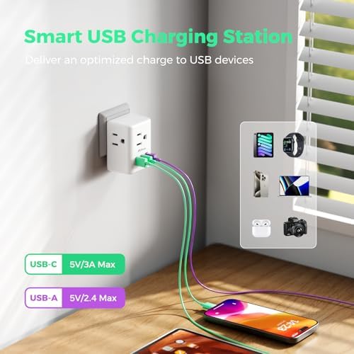 Universal European Travel Power Adapter with Dual USB-C Charging Ports – 3 Outlet Type E/F Plug for Effortless Device Connectivity in France, Portugal, Germany, and Beyond – Essential Travel Companion for Seamless Power and Fast Charging on Your European Adventures