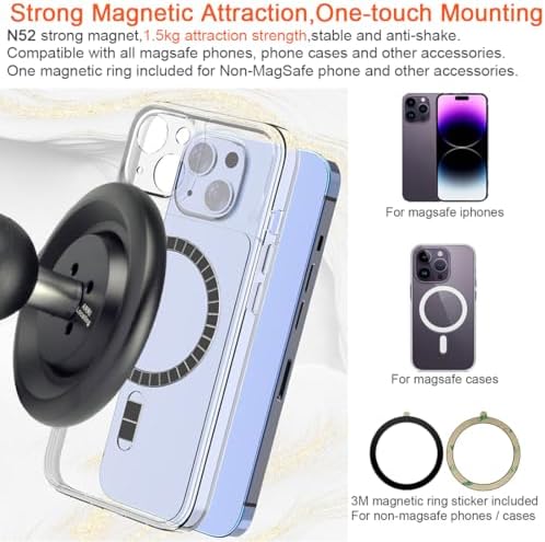 Magnetic Phone Holder with B Size 1-Inch Ball for Mag Safe i Phone 16/15/14/13/12 – Premium RAM Mount Compatible Car Accessory for Hands-Free Navigation and Communication – Enhanced Stability and Style for Your Vehicle