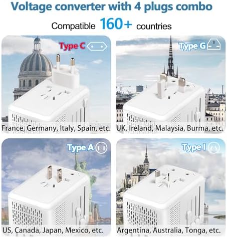 Premium Mapambo Universal Voltage Converter 220 V to 110 V – Versatile Travel Adapter with Dual USB Fast Charging Ports for Hair Dryers & Global Electronics – Essential Step-Down Power Solution for European Adventures (White)
