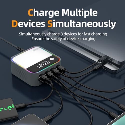 Ultimate 490 W Ga N USB-C Fast Charging Station – 8-Port Multi-Device Charger with 100 W PD3.0 & QC3.0, Digital Display for Smart Power Management – Ideal for Laptops, Mac Books, i Pads, i Phones & More – Compact Design for Efficient Charging Solutions