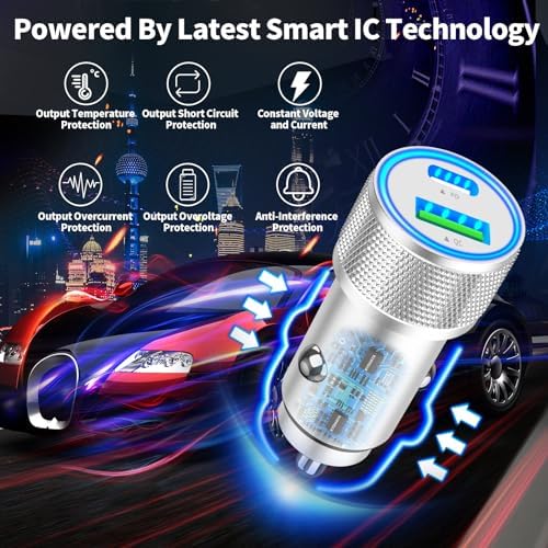 BAOYUANDA 72 W Dual Port USB-C Car Charger for i Phone 16 Series – MFi Certified Fast Charging Solution with 2 Durable Type C Cables for i Pad Pro, Android & More – Ultimate Compatibility for On-the-Go Power Management