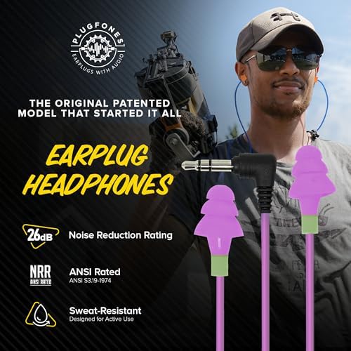 Plugfones Basic Earplug Headphones – OSHA-Compliant 26 d B Noise Reduction Earbud Hybrid for Ultimate Comfort and Focus – Stylish Purple Noise-Canceling Earplugs for Work and Play – Enhanced Compatibility for All Devices