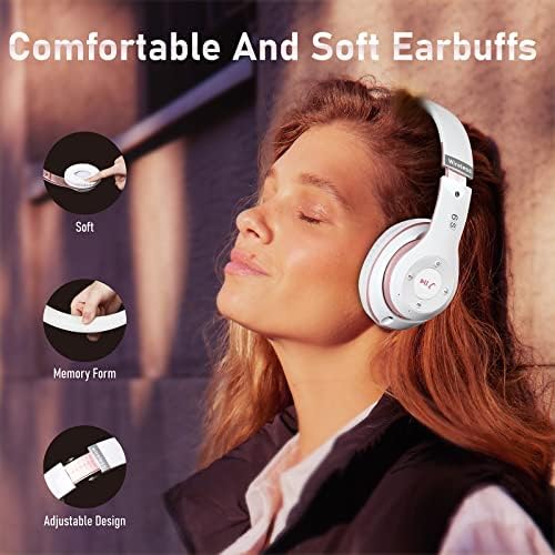 Experience Superior Sound with Falebare Wireless Over-Ear Headphones – Chic White & Rose Gold Design, 40-Hour Playtime, 6 Custom EQ Modes, Effortlessly Foldable for Travel, Built-In Microphone for Clear Calls, Plus TF/FM Radio Functionality for Complete Audio Versatility on Any Device. Perfect for Music Enthusiasts and Professionals Alike.