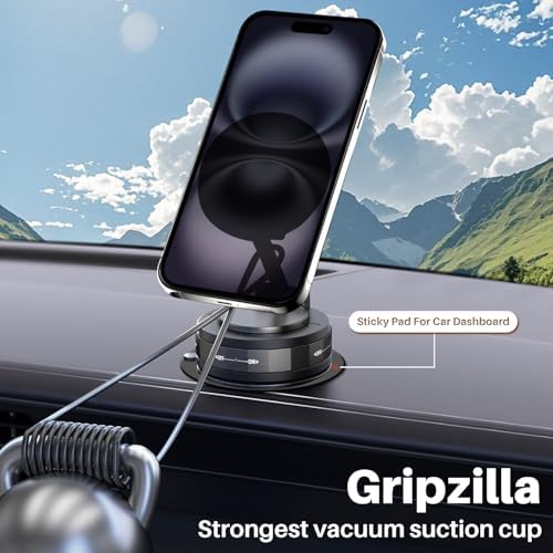 Vacuum Magnetic Phone Holder Stand for Car, Dual 360° Adjustable Suction Cup Phone Mount, Strong Magnetic Suction Phone Holder for Dashboard/Windshield, Compatible with iPhone & Android – Enhanced Compatibility and Speed
