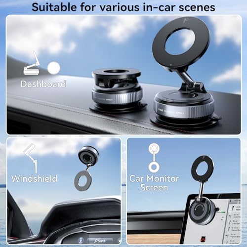 CloudValley Magnetic Car Phone Mount, [Compatible with MagSafe] 360° Adjustable Foldable Holder for Dashboard, 80LBS Suction & 2800gf Magnet, Car Accessories for iPhone 16 Pro Max 15 14, Black – Enhanced Compatibility and Speed