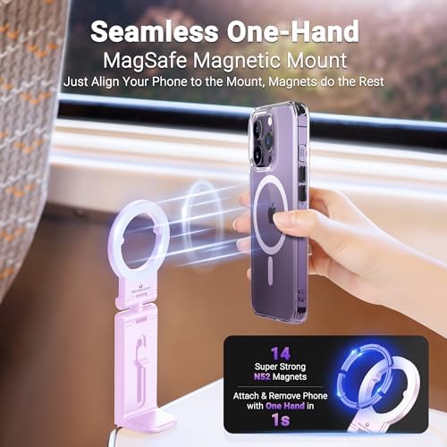 PROfezzion Magnetic Airplane Phone Holder for Mag Safe iPhone 16 15 14 13 12 & All Phone, 360°Rotation Travel Must Have Handsfree Phone Mount for Desk/Tray Table Travel Accessory – Enhanced Compatibility and Speed