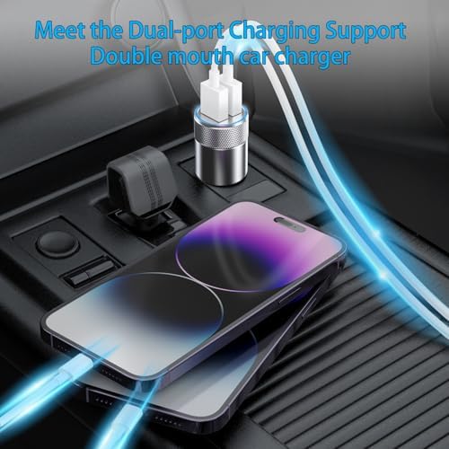 Apple MFi Certified Dual USB A Fast Car Charger with 2 x 3 Ft Lightning Cables – High-Speed Charging for i Phone 14/13/12/11/Pro Max/XS/XR/X/8 Plus/7/SE and i Pad – Ultimate On-the-Go Power Solution for Active Lifestyles