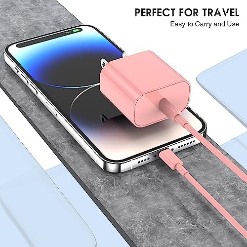 Ultra-Fast 20 W i Phone Charger with 10 ft USB C to Lightning Cable – Stylish Pink Fast Charging Block for i Phone 14 Pro Max, 13, 12, 11, XS, SE, i Pads & Air Pods – Unmatched Compatibility & Durability for On-the-Go Power