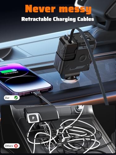Celestial Power: 4-in-1 Starlight Retractable Car Charger with Fast Dual USB Ports – Compatible with i Phone 15/14/13 – Innovative Tangle-Free Charging Solution for Enhanced Portability and Style