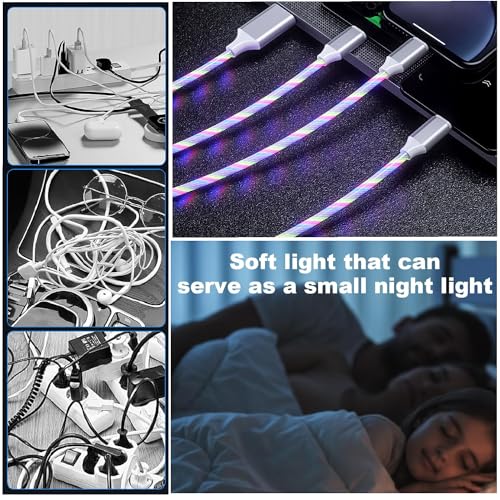 TISTIPPL 3-in-1 Illuminated Charging Cable – Fast Charge with Multi-LED Indicator, Universal Compatibility for Smartphones & Tablets, Durable & Portable Design Perfect for Travel and Daily Use