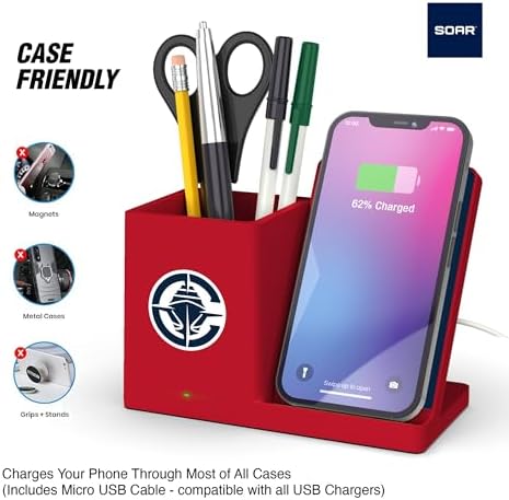 SOAR Smart Wireless Charger & Stylish Desktop Organizer – Fast 10 W Charging for Qi-Enabled Devices, Clutter-Free Workspace Solution with Built-in Storage and Safety Features