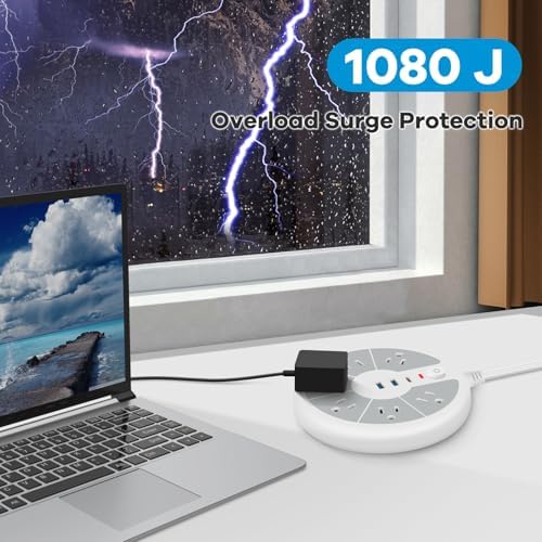 Maximize Your Charging Potential with the Ultra-Slim Cord Power Strip – 6-Outlet Surge Protector Featuring 3 Fast USB Ports for Ultimate Desk and Office Efficiency – Compact Design for Easy Mobility and Enhanced Device Compatibility – Safeguard Your Electronics with Superior Surge Protection