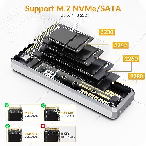 Experience Unmatched Data Transfer with the i Dsonix M.2 NVMe SSD Enclosure Adapter – Premium Aluminum Case for USB A & C 3.2 Gen 2, Supporting M-Key/B+M Key – Achieve Lightning-Fast Speeds Up to 10 Gbps for NVMe and 6 Gbps for SATA AHCI – Durable, Portable Design for On-the-Go Efficiency – Essential Accessory for Professionals and Tech Enthusiasts