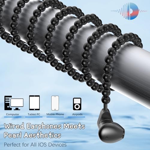 Elevate Your Listening Experience with Beaded Black Wired Earbuds – Tailored for i Phone Models 14, 13, 12, 11 Pro Max, X, XS, XR, 8, and 7 Plus – Ergonomically Designed for Ultimate Comfort, In-Line Microphone for Seamless Calls, Volume Control for Instant Adjustments – Innovative Magnetic Lock for Tangle-Free Storage – Perfect Companion for Music Lovers and Active Lifestyles Seeking Superior Sound Quality and Sleek Style.