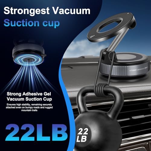 Nano Gel Vacuum Magnetic Suction Phone Holder, Foldable and Retractable Hands-Free Suction Cup Phone Mount for Car/Gym/Mirror/Smooth Surface, Compatible with iPhone and Android (Gel Black) – Enhanced Compatibility and Speed