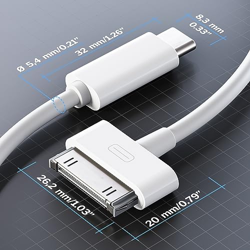 Upgrade Your Apple Connectivity with 30-Pin to USB-C Adapter Cable – 3 ft Durable Data Transfer & Charging Solution for i Phone, i Pad, i Pod – High-Speed Syncing & Sleek White Design for Enhanced Performance