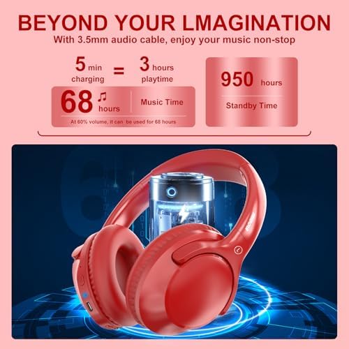 MIDOLA Hi-Fi Bluetooth Over-Ear Headphones – 68-Hour Playtime, Foldable Design for Ultimate Portability, Deep Bass with 6 Custom EQ Modes, Integrated Microphone for Crystal Clear Calls – Perfect for Travel and Home Office Use