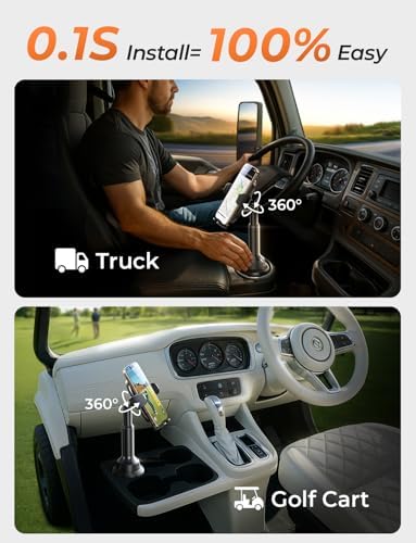 LISEN Enhanced Stability Cup Phone Holder for Car – 360° Rotatable Mount for Safe Hands-Free Navigation in Trucks, Jeeps & More – Compatible with i Phone 16/15/14/13 Pro Max & Samsung S25 – No Shake Design for 4-7” Devices – Ideal Automobile Accessory for Every Driver