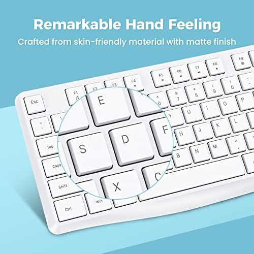 Lovaky Pink White Wireless Keyboard – Ergonomic Full Size Keyboard with Numeric Keypad for Laptops, Desktops, and More – 2.4 G Stable Connection with Enlarged Indicator Lights for Optimal Visibility and Comfort