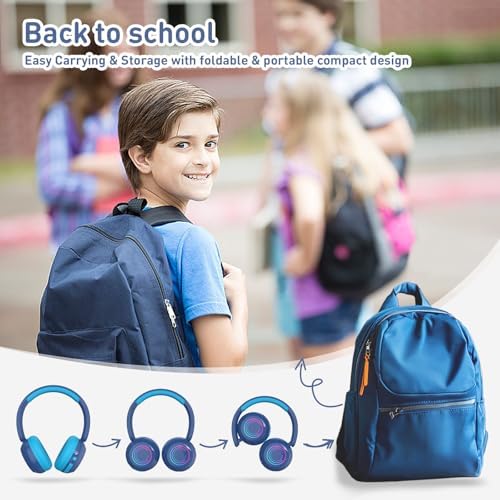 Vibrant LED Bluetooth Headphones for Kids – Lightweight, Hearing-Safe Design with Adjustable Volume Limits, Built-in Microphone, and Ultimate Comfort for School, Travel, and Home – Compatible with Tablets and Smartphones
