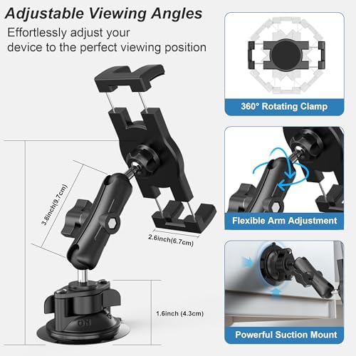Ultimate Heavy-Duty i Pad Suction Mount: Versatile 360° Rotating Tablet Holder for Car Dashboard & Windshield – Compatible with 4.7″-12.9″ i Pad Pro/Air/Mini for Enhanced Driving Experience and Safety