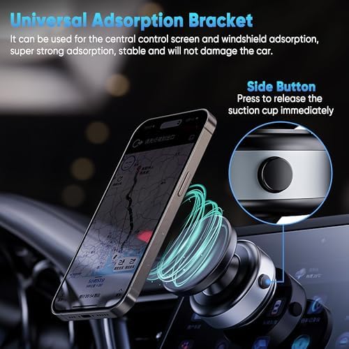 Premium 360° Adjustable Electric Vacuum Suction Phone Mount – Innovative Magnetic Holder for Seamless Car and Gym Use – Designed for Mag Safe i Phones – Effortless Tool-Free Installation with Sleek Silver Finish for Ultimate Convenience and Stability