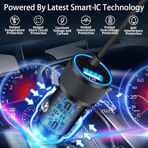 Rombica 105 W MFi Certified Dual USB-C & USB-A Fast Car Charger for i Phone 16 Pro Max – Ultimate Portable Power Solution with 6 FT Coiled Type-C Cable for Rapid Charging on the Go, Perfect for Road Trips and Daily Commuting