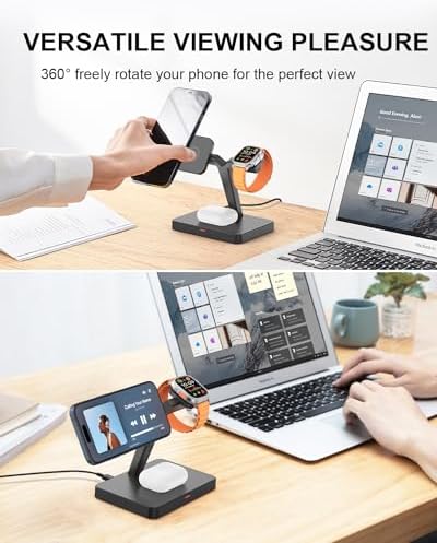 Maximize Your Charging Efficiency with GEEKERA 3-in-1 Magnetic Wireless Charging Station – Rapid Power Dock for i Phone 16/15/14/13/12 Pro Max, Apple Watch Series 9/8/7/6/SE/5/4/3/2, and Air Pods 3/2/Pro – Sleek, Space-Saving Design, Effortless Magnetic Alignment, and Enhanced Compatibility for Ultimate Convenience