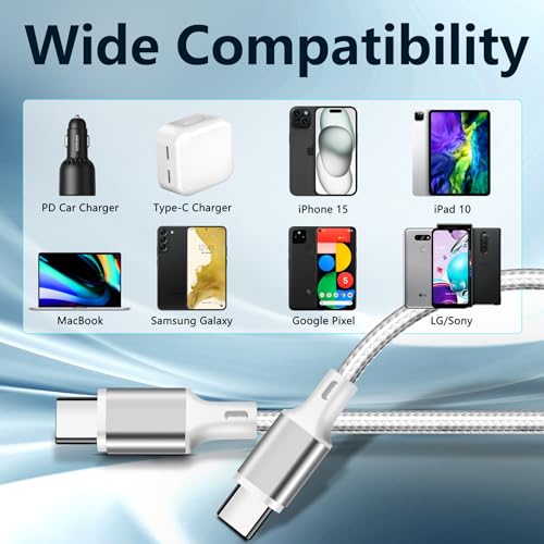 High-Speed 10 FT USB C to USB C Charger Cable – Durable Nylon Braided 3-Pack for Rapid 60 W Charging – Compatible with i Phone 15/16, i Pad Pro, Mac Book, Samsung & Google Devices – Sleek Black Design for Ultimate Flexibility and Reliability