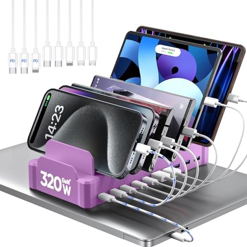 Zobirez 10-Port USB C Fast Charging Station – Ultimate Multi-Device Organizer for Mac Book, i Phone, Android, and Tablets – Family-Friendly Docking Solution with Enhanced Safety Features in Vibrant Orange – Efficient Cable Management and Rapid Charging for Home and Office