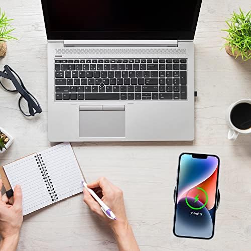 Sleek Wireless Charging Pad for Desk by JE Make IT Simple – Fast Qi-Enabled Charger for i Phone 16/15/14/13/12, Samsung, and Air Pods – Grommet Design for Clutter-Free Workspaces with Overcharge Protection and Elegant Black Finish