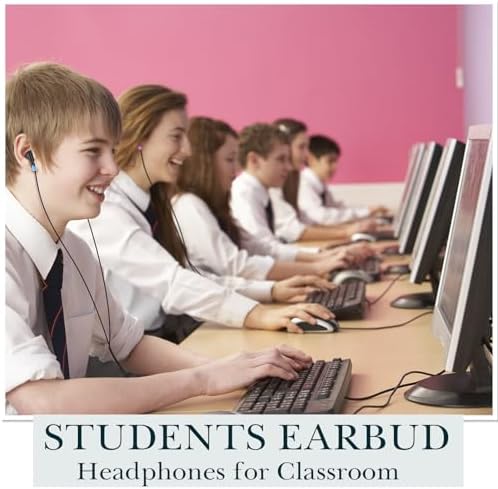 Kanayu 100-Pack Classroom Wired Earbuds – High-Quality Red Headphones with 3.5 mm Jack for Enhanced Learning Experiences, Individually Packaged for Hygiene and Easy Distribution, Ideal for Focused Listening in Libraries and Classrooms, Distraction-Free Design Without Microphone