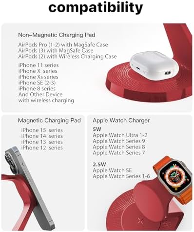 Ultimate 3-in-1 Mag Safe Charging Station for Apple Devices – Fast Wireless Charger for i Phone 16/15/14/13/12, Air Pods & Apple Watch with USB-C Compatibility – Sleek, Space-Saving Design for Home and Office Use