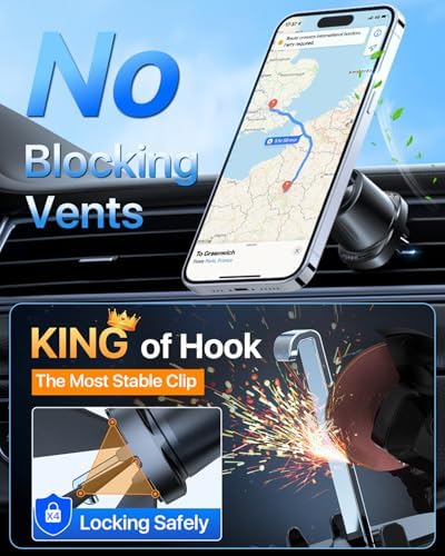 YRU 2025 Magnetic Phone Holder for Car – Superior Patented Magnet Technology for Seamless Dashboard or Windshield Mounting | Mag Safe Compatible | Sleek Black Design Perfect for i Phone 12-16 Pro Max & Samsung | Effortless Installation for Hands-Free Navigation & Calls | Built to Last for Everyday Use