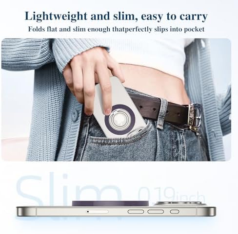 Discover the GVIEWIN Magnetic Phone Ring Holder: A Cutting-Edge 360° Rotatable Kickstand for Mag Safe Devices – Perfectly Tailored for i Phone 16 Pro Max/Plus, 15, 14, and 13 (Elegant White Finish) – Unmatched Stability and Hands-Free Viewing Experience Upgrade your smartphone usage with this premium accessory that not only enhances grip but also transforms your device into a versatile stand for effortless video calls and streaming. Featuring a robust magnetic attachment for secure hold, this stylish phone ring holder is engineered for seamless integration with Mag Safe technology. Experience the freedom of adjustable angles, allowing for convenient portrait or landscape modes, perfect for navigation or entertainment on-the-go. Its sleek white design not only ensures durability but adds a sophisticated touch to your device. Elevate your everyday smartphone experience with the GVIEWIN Magnetic Phone Ring Holder – where functionality meets elegance.