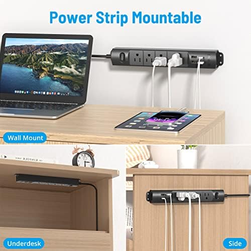 Ultra-Slim TROND Surge Protector Power Strip with 3 USB Ports & Type C – 4 AC Outlets for Maximum Device Protection & Charging Speed – 1440 J Surge Defense, ETL Listed, Space-Saving Wall Mount Design for Home Office & Dorm Use – Versatile Power Management Solution in Elegant Black