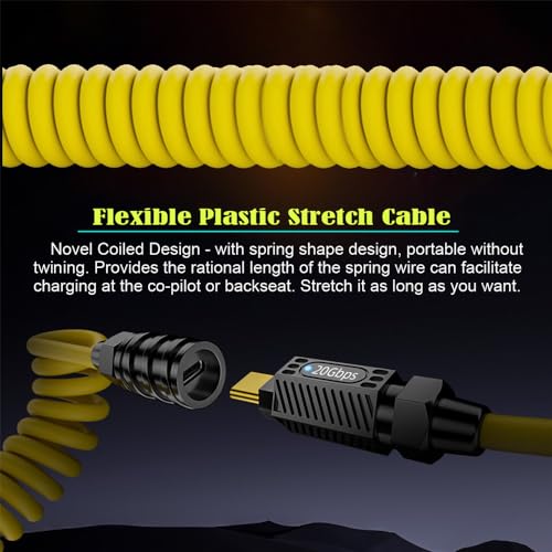 xiwai Stretch Coiled USB-C USB4 Cable with Smart LED Display 20Gbps 100W 8K for Laptop Disk Phone Type-C Male to Male Cable Power & Data 180cm – Enhanced Compatibility and Speed