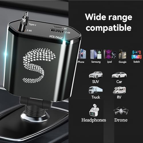 Innovative Retractable Car Charger with USB-C Fast Charging 120 W and Aromatherapy Starlight – Ultimate Travel Companion for i Phone 16 to 11, Stylish Cigarette Lighter Adapter for Men and Women – Perfect Gift for Road Trips and Daily Commutes with Enhanced Compatibility and Efficiency