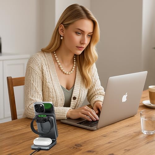 Ultimate 3-in-1 Magnetic Wireless Charging Station: Fast Travel Charger for i Phone 16, 15, 14 – Apple Watch Ultra/SE/9/8 – Air Pods Pro 4/3 – Compact Foldable Design with 18 W Adapter for Efficient Multi-Device Charging (White) – Enhanced Durability & Quick Charge Technology