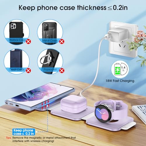 Portable Wireless Charging Station for Samsung Devices, Compact Foldable Charger for S25 Ultra/S24/Z Flip 6/5, Multi-Device Support for Galaxy Watch 8/7 & Buds Pro3/2 – Efficient Fast Charging Solution in Sleek White Design for Travelers and Professionals