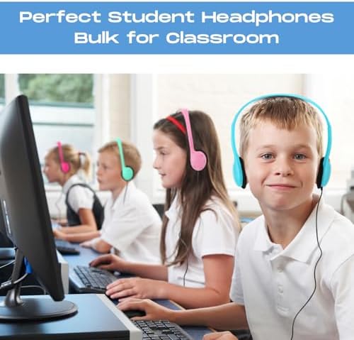 Yunsailing 30 Pack Colorful Classroom Headphones for Kids – Durable On-Ear Adjustable Earphones with Universal 3.5 mm Jack – Essential Bulk Headsets for Engaging Learning and Interactive Activities in Educational Settings