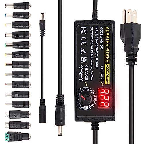 Versatile AOYADAISU 120 W Adjustable DC Power Supply with 14 Tips & Polarity Converter – Perfect for Fast Charging LED Strip Lights, Cameras, and More – 3 V-24 V Output with 5 A Maximum Current for Ultimate Compatibility and Performance