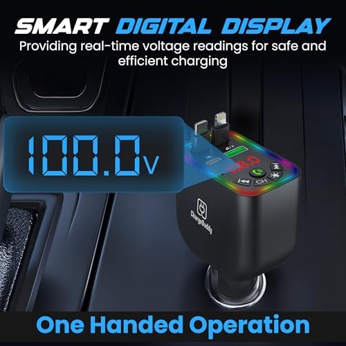 Advanced Bluetooth 5.3 Car FM Transmitter with 120 W Power Output, Retractable 80 cm Cables, Digital Display, Noise-Canceling Hands-Free Calling & Dual Device Charging for Ultimate Road Convenience and Safety