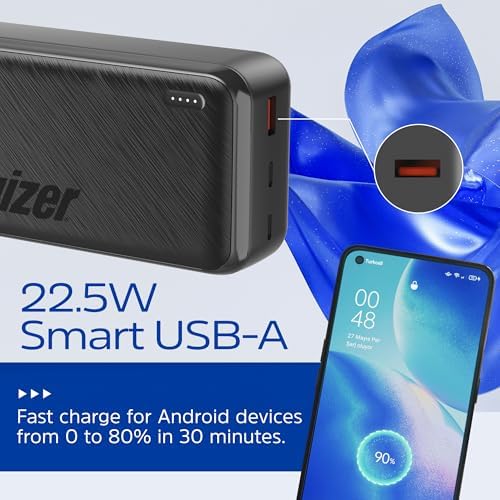 Energizer 20000 m Ah Fast Charging Portable Power Bank with 22.5 W PD3.0 – Versatile USB-C Battery Pack for i Phone 16/15/14/13/12, Samsung S23/S22, and Android Devices – Travel-Ready Design for Reliable On-the-Go Charging