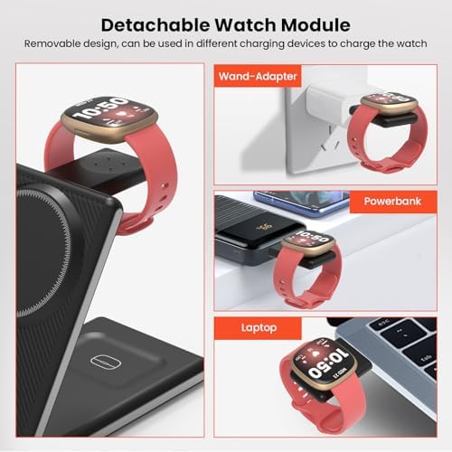 GEEKERA 3-in-1 Foldable Magnetic Wireless Charging Station – Ultimate Charging Hub for Fitbit Watches, i Phone 16/15/14/13/12 Pro Max & Air Pods – Portable Design with Rapid Charging & Magnetic Alignment for Effortless Device Management