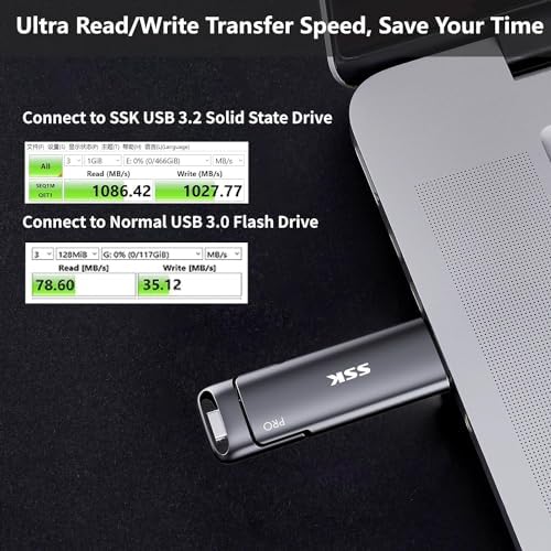 SSK 512 GB Ultra-Fast SSD USB C Stick – Lightning-Speed Dual Drive with Type-C & USB A 3.2 Gen 2 – Perfect for i Phone 15, PS4, Android, Windows & Mac – Portable High-Speed Data Storage Solution for Professionals & Gamers – Effortless File Transfers Up to 1000 MB/s – Sleek, Durable Design for On-the-Go Access